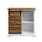 Walker Edison 32" Solid White & Reclaimed Wood Two-Tone Sliding Slat Door Accent Cabinet